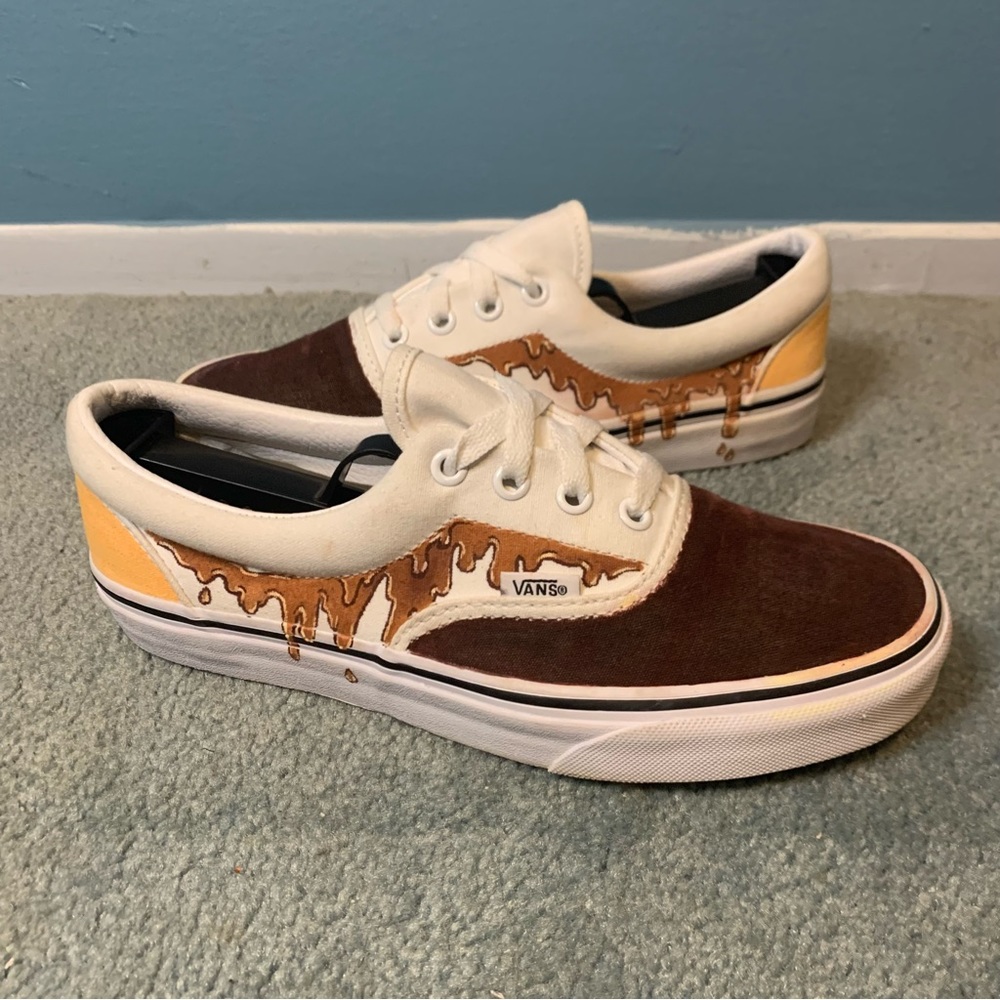 Vans Old Skool 751505 Brown/White Low Top Chocolate Drip Print Shoe Sz M 6/W7.5